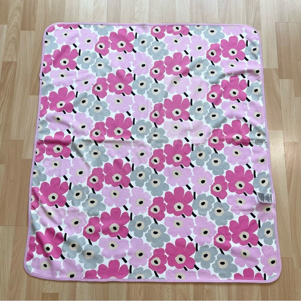 Marimekko Tavata Floral Pink, White and Gray Baby Blanket